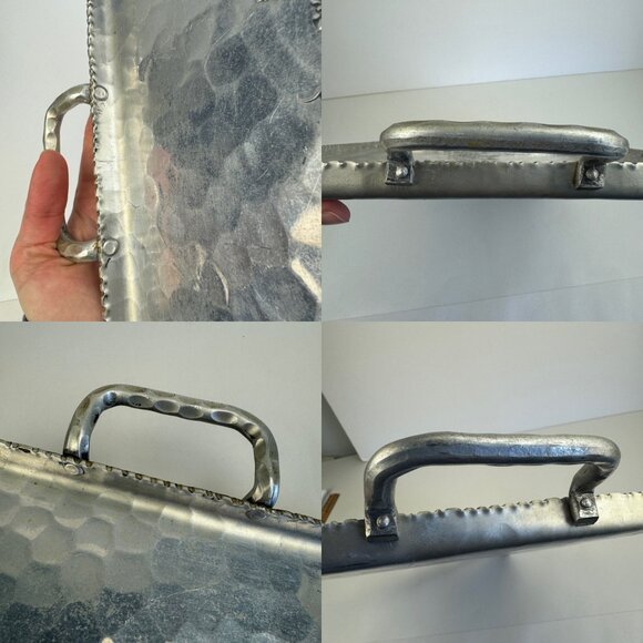 Vtg Hammercraft Hand Hammered Aluminum Serving Tray Handles Grape Design Texture - Picture 7 of 11